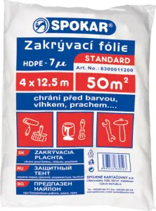 Spokar Standard zakrývací fólie na malování, 7 µ, 50 m², 4 × 12,5 m