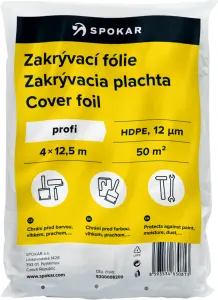 Spokar zakrývací fólie na malování, 12 µ, 50 m², 4 × 12,5 m Spokar zakrývací fólie na malování, 12 µ, 50 m², 4 × 12,5 m