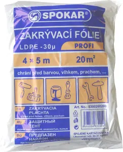 Spokar zakrývací folie na malování, 30 µ, 20 m², 4 × 5 m Spokar zakrývací folie na malování, 30 µ, 20 m², 4 × 5 m