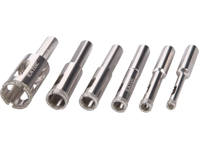 korunky vykružovací diamantové na sklo a keramiku sada 6ks, O 6-8-10-12-14-20mm korunky vykružovací diamantové na sklo a keramiku sada 6ks, O 6-8-10-12-14-20mm