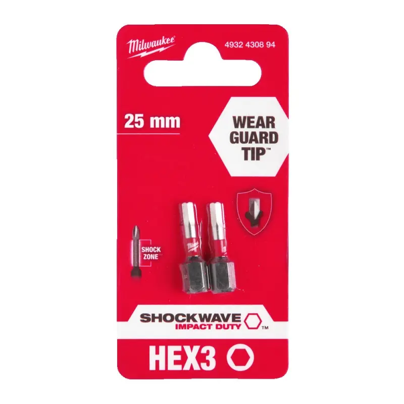 Milwaukee Šroubovací bity ShW Hex3 25mm - 2ks Milwaukee Šroubovací bity ShW Hex3 25mm - 2ks