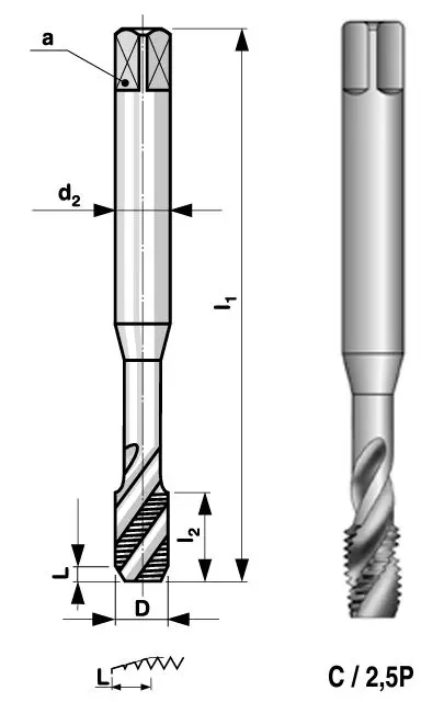 M3,5 Strojní závitník PN 8/1371, HSS, válcované se šroubovitými drážkami 35°