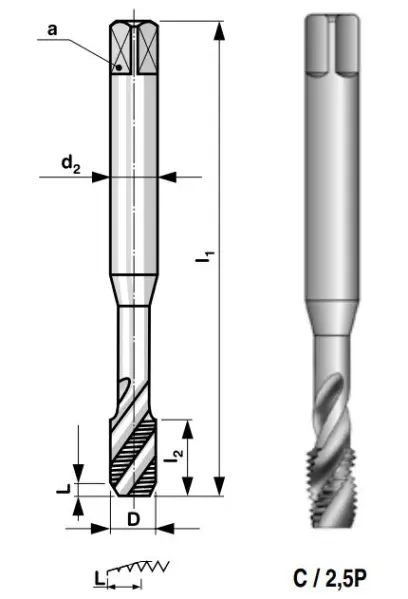 M4 Strojní závitník HSSE ISO1 broušený se šroubovitými drážkami 35°