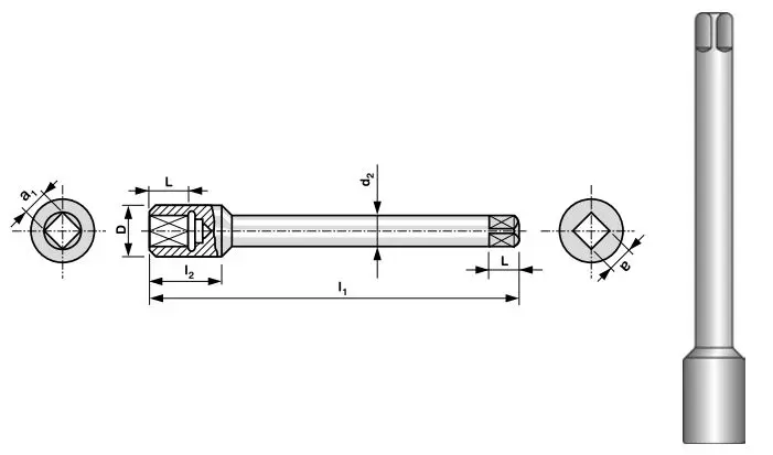 Nástavec na závitníky, 241150, 5, L=110 mm, Pro záv. M8 Nástavec na závitníky, 241150, 5, L=110 mm, Pro záv. M8