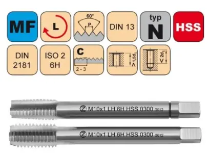 Závitník sadový M12x1,25 I+III SADA LH ISO2 HSS DIN 2181 LEVÝ
