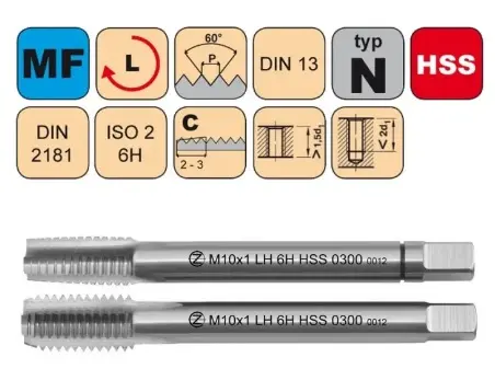 Závitník sadový M12x1,25 I+III SADA LH ISO2 HSS DIN 2181 LEVÝ Závitník sadový M12x1,25 I+III SADA LH ISO2 HSS DIN 2181 LEVÝ