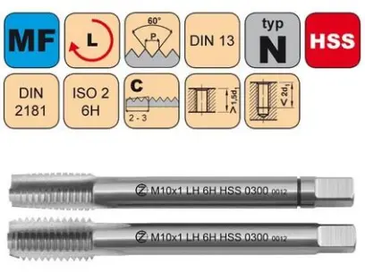 Závitník sadový M12x1,25 I+III SADA LH ISO2 HSS DIN 2181 LEVÝ