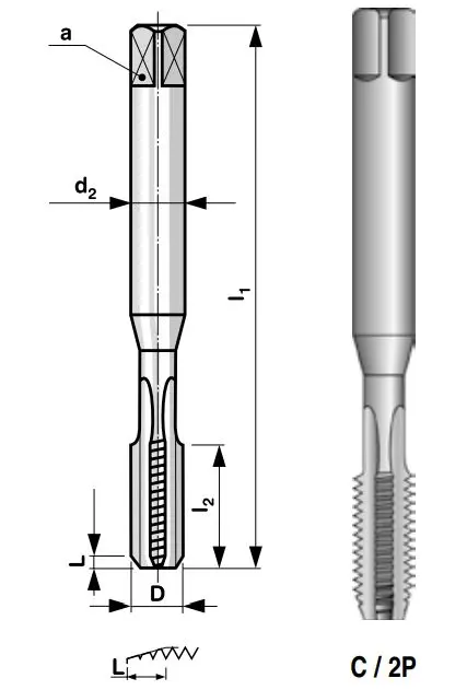 M2 Strojní závitník DIN 371, N2, HSS s přímou drážkou, PN 8/1371