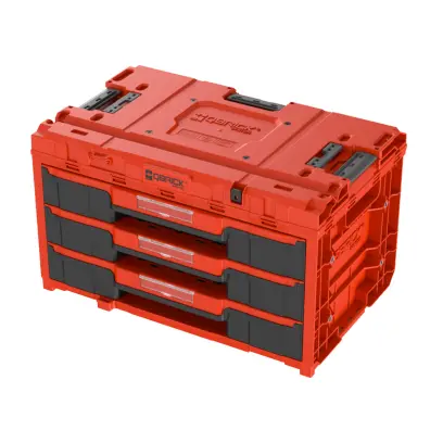 Box s organizérem plastový Qbrick ONE Drawer 3 Toolbox 2.0 Red Ultra HD Custom, 2 zásuvky | 587x380x340 mm