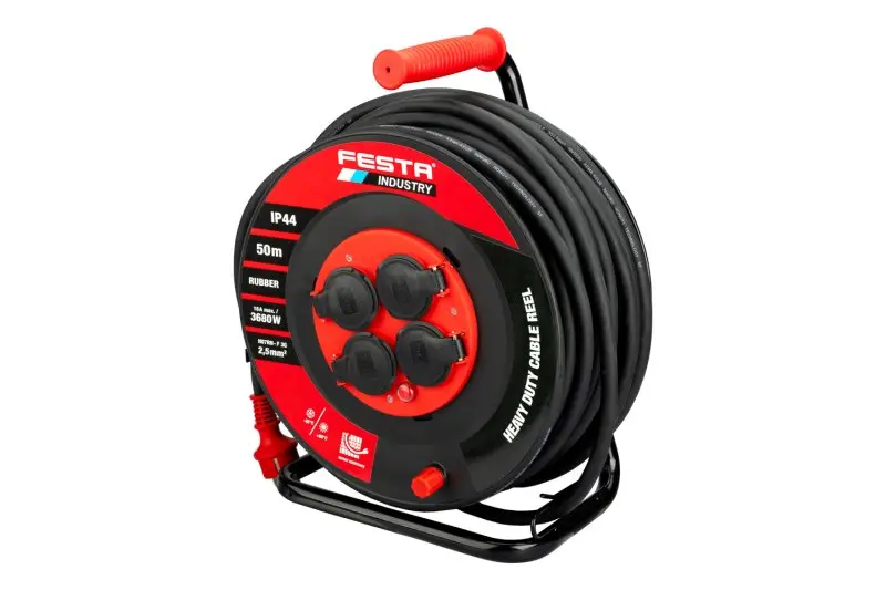 Kabel prodlužovací na bubnu venkovní FESTA INDUSTRY 3x2.5mm 50m 230V max 3680W 4 zásuvky guma-neopre Kabel prodlužovací na bubnu venkovní FESTA INDUSTRY 3x2.5mm 50m 230V max 3680W 4 zásuvky guma-neopren IP44