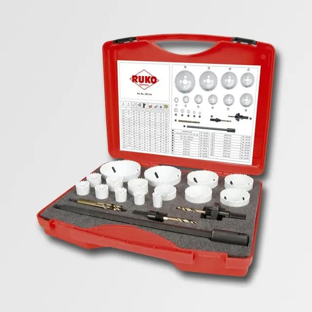 RUKO Sada bimetalových vykružovacích korunek 16-83 mm HSS Co8 s jemným ozubením 15 dílů