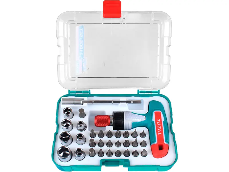 Šroubovák ráčnový s T-rukojetí a hroty, sada 31ks, CrV Šroubovák ráčnový s T-rukojetí a hroty, sada 31ks, CrV