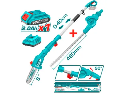 Pila na větve a nůžky na živé ploty, AKU, 20V LI-ION, 1x baterie, 1x nabíječka