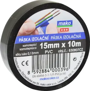Mako elektroinstalační lepicí páska, šířka 15 mm, délka 10 metrů Mako elektroinstalační lepicí páska, šířka 15 mm, délka 10 metrů
