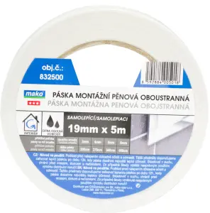 Mako montážní páska na zrcadla, oboustranná, pěnová, šířka 19 mm, délka 5 m Mako montážní páska na zrcadla, oboustranná, pěnová, šířka 19 mm, délka 5 m