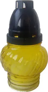 Bony skleněná hřbitovní lampička s kovovým víčkem, 13,4 cm, 1 ks