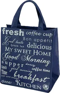 Niteola látková taška nákupní, 34 × 36 × 22 cm, modrá s nápisy