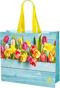 Niteola omyvatelná nákupní taška, 45 × 40 × 18 cm, vzor tulipány