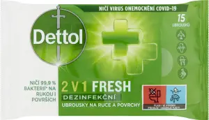 Dettol 2 v 1 Fresh dezinfekční ubrousky na ruce a povrchy, 15 ks Dettol 2 v 1 Fresh dezinfekční ubrousky na ruce a povrchy, 15 ks