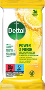 Dettol Power & Fresh dezinfekční víceúčelové ubrousky citron 36 ks Dettol Power & Fresh dezinfekční víceúčelové ubrousky citron 36 ks