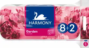 Harmony Premium Garden Pure White 3vrstvý toaletní papír, 8+2 rolí, role 17,5 m Harmony Premium Garden Pure White 3vrstvý toaletní papír, 8+2 rolí, role 17,5 m