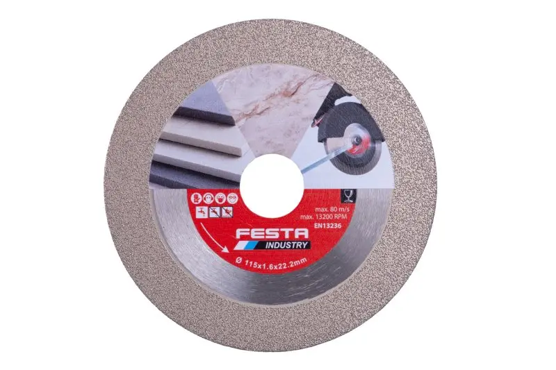 Kotouč diamantový FESTA INDUSTRY na sklo, keramiku, dlažbu řezný/brusný 115x22,2mm