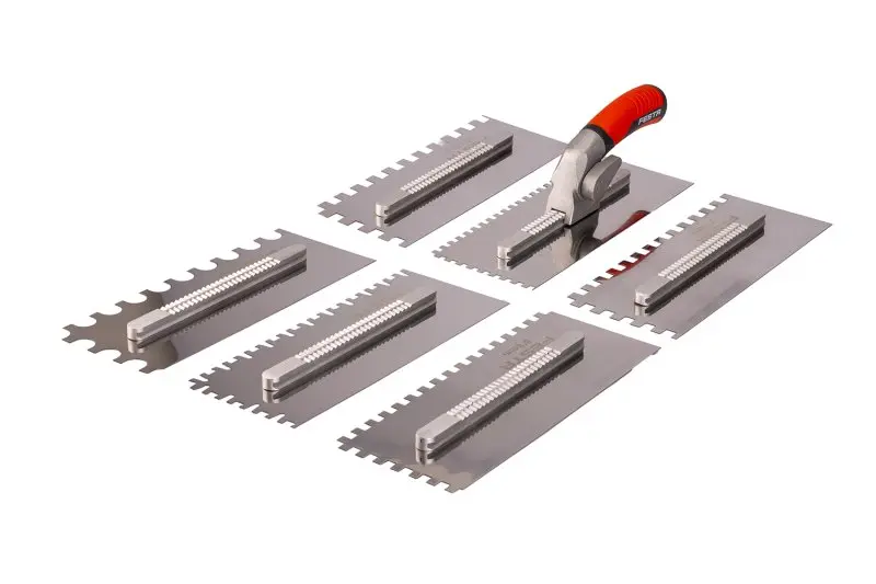 Sada zubových hladítek 280x115mm s ručkou - zuby E 6, 8, 10, 12, D14, Tiger Sada zubových hladítek 280x115mm s ručkou - zuby E 6, 8, 10, 12, D14, Tiger