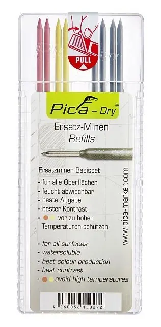 Náhr. tuhy PICA Dry kulaté - černá,červená,žlutá