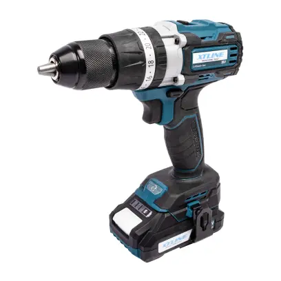 Aku vrtačka s příklepem bezuhlíková 18 V, 70 Nm + 2 baterie 2.0 Ah + nabíječka 2.4 A