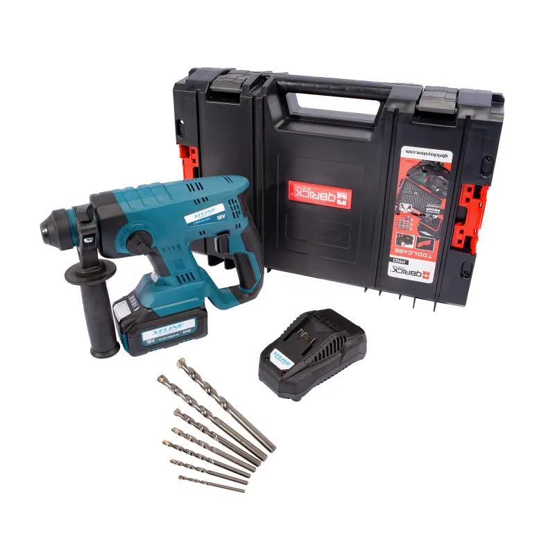 Aku kladivo SDS PLUS + baterie 5.0 Ah + sada vrtáků + nabíječka 3.5 A + kufr