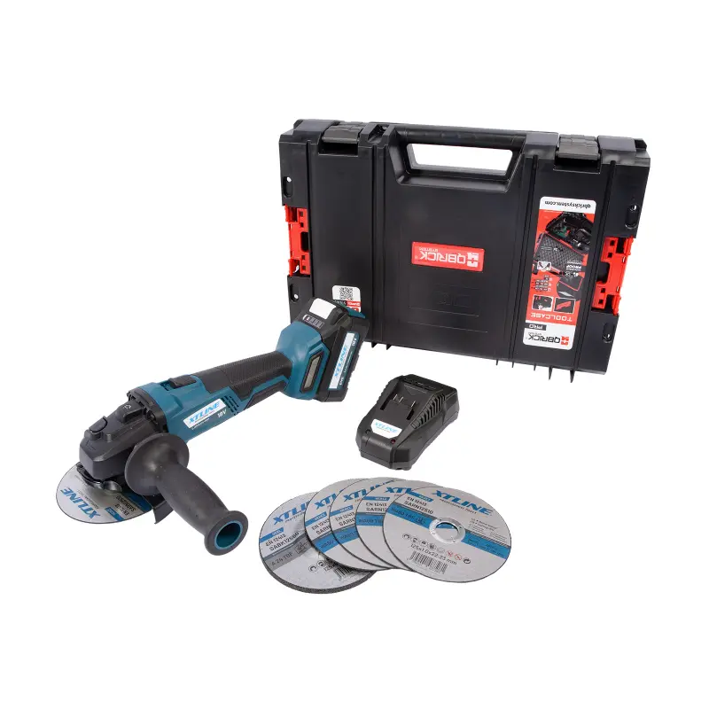 Aku úhlová bruska bezuhlíková 18 V, 125 mm + baterie 5.0 Ah + nabíječka + box Aku úhlová bruska bezuhlíková 18 V, 125 mm + baterie 5.0 Ah + nabíječka + box