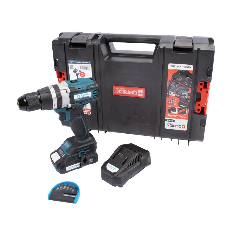Aku vrtačka s příklepem bezuhlíková 18 V, 70 Nm + baterie 2.0 Ah + nabíječka 2.4 A