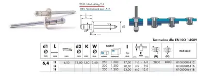 Trhací nýt AL/ST 6,4x12 vícesvěrný - Bralo
