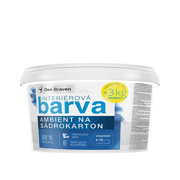 Interiérová barva AMBIENT na sádrokarton 18 kg kbelík 15 + 3 kg bílá - bělost min. 88%