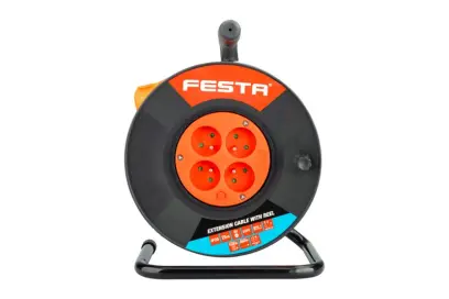 Kabel prodlužovací na bubnu FESTA 25m 4zásuvka  3x1.5mm IP20 MAX 3680W