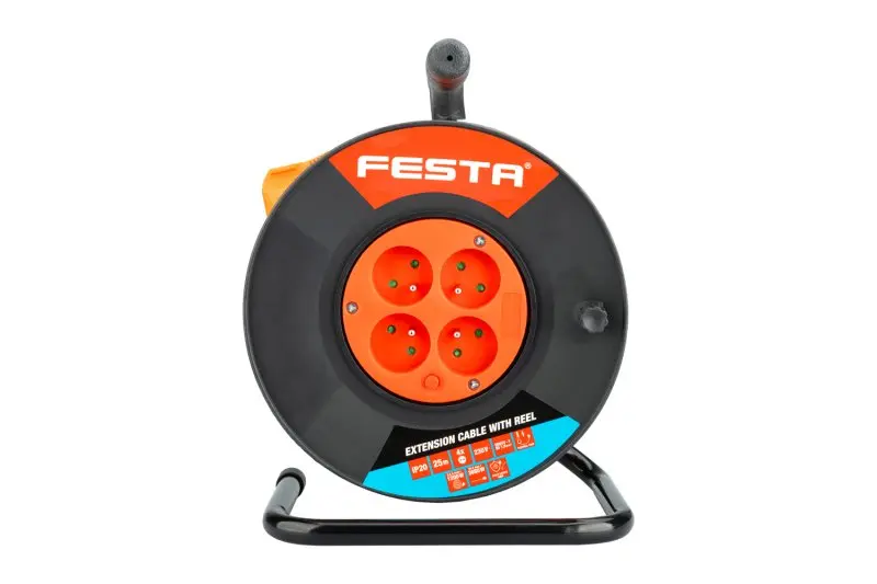 Kabel prodlužovací na bubnu FESTA 25m 4zásuvka  3x1.5mm IP20 MAX 3680W