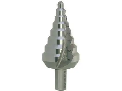 Vrták stupňovitý HSS 6-32mm/8st. - R 6-9-11,2-14,5-18,2-22,3-27,9-32 stopka 10mm Vrták stupňovitý HSS 6-32mm/8st. - R 6-9-11,2-14,5-18,2-22,3-27,9-32 stopka 10mm