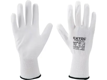 rukavice z polyesteru polomáčené v PU, bílé, velikost 10