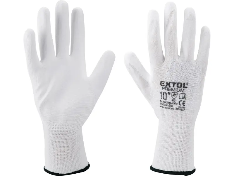 rukavice z polyesteru polomáčené v PU, bílé, velikost 10 rukavice z polyesteru polomáčené v PU, bílé, velikost 10