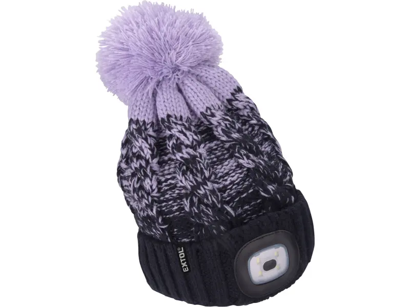 čepice s čelovkou 4x45lm, USB nabíjení, tmavě modrá/fialová s bambulí, univerzální velikost, 100% ac čepice s čelovkou 4x45lm, USB nabíjení, tmavě modrá/fialová s bambulí, univerzální velikost, 100% acryl