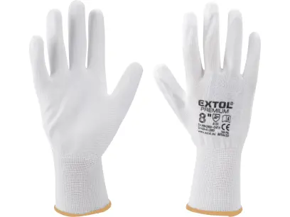 rukavice z polyesteru polomáčené v PU, bílé, velikost 8