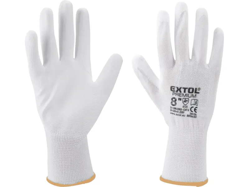 rukavice z polyesteru polomáčené v PU, bílé, velikost 8 rukavice z polyesteru polomáčené v PU, bílé, velikost 8