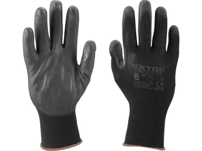 rukavice z polyesteru polomáčené v PU, černé, velikost 8