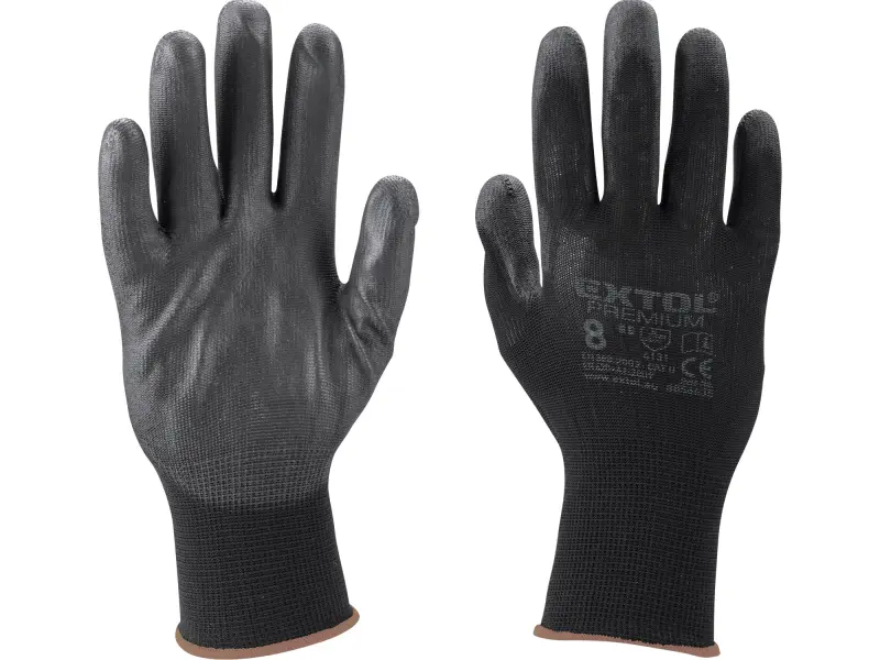 rukavice z polyesteru polomáčené v PU, černé, velikost 8 rukavice z polyesteru polomáčené v PU, černé, velikost 8