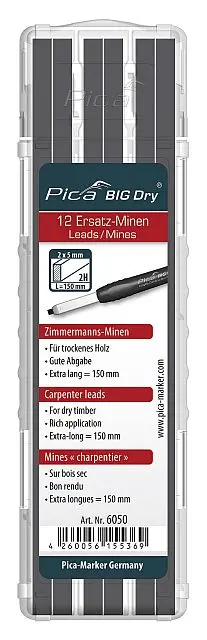 Náhr. tuhy PICA BIG Dry - TUHA 2H - PÍŠE NA SUCHÉ DŘEVO - ČERNÁ Náhr. tuhy PICA BIG Dry - TUHA 2H - PÍŠE NA SUCHÉ DŘEVO - ČERNÁ