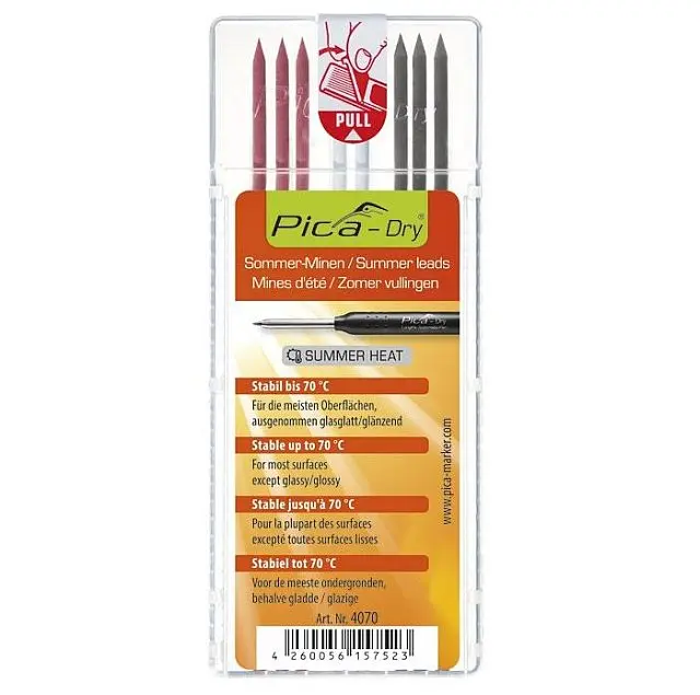 Náhr. tuhy PICA Dry kulaté - 3x ČERNÁ (GRAFIT 2B) + 2x BÍLÁ + 3x ČERVENÁ