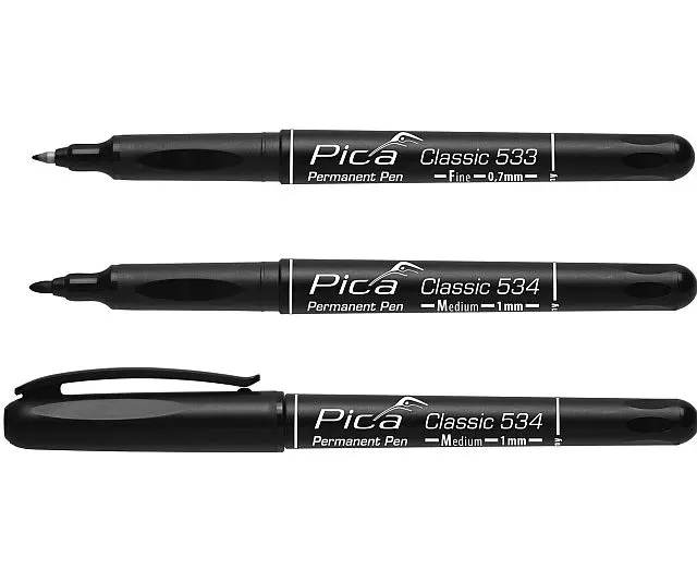 PICA  POPISOVAČ JEMNÝ PERMANENTNÍ - ALKOHOLOVÁ BÁZE - PLASTOVÝ HROT 0,7 mm ČERNÝ