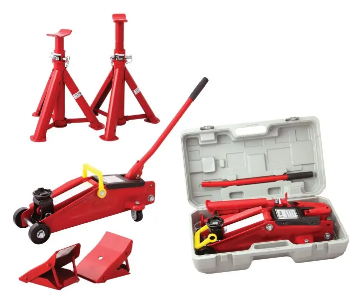Sada zvedák pojízdný 2t, podpěry 2t, klíny v plastovém kufru Sada zvedák pojízdný 2t, podpěry 2t, klíny v plastovém kufru