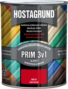Hostagrund Prim 3v1 S2177 základní i vrchní barva na kov, 0810 červená, 600 ml Hostagrund Prim 3v1 S2177 základní i vrchní barva na kov, 0810 červená, 600 ml