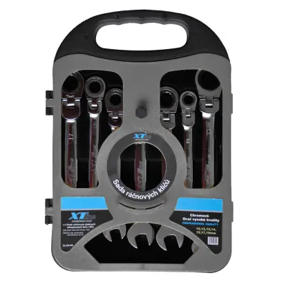 Sada očkoplochých ráčnových klíčů kloubových 10-19 mm chrom 7 dílů